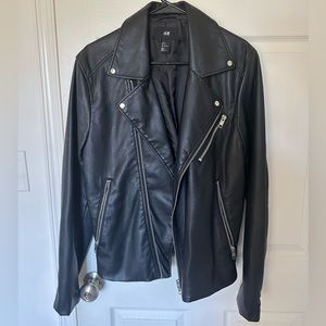 H&M Men’s Faux Leather Black Biker Jacket (M)
